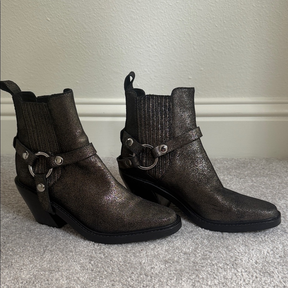 Rebecca Minkhoff Metallic Black Ankle Booties